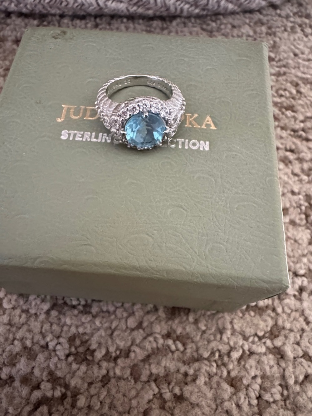 Judith Ripka Sterling Silver Aquamarine Rope-Detail Ring